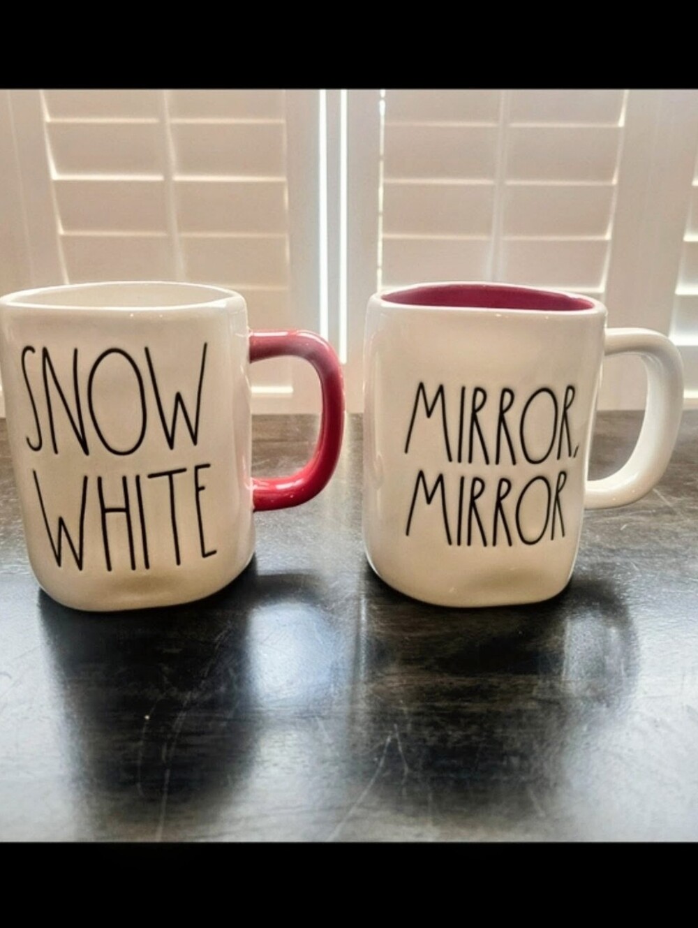 Rae Dunn Snow  White Mugs with Red Handles and Interior Set of 2